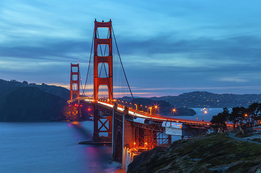 Golden Gate At Nightfall Photograph by Jonathan Nguyen