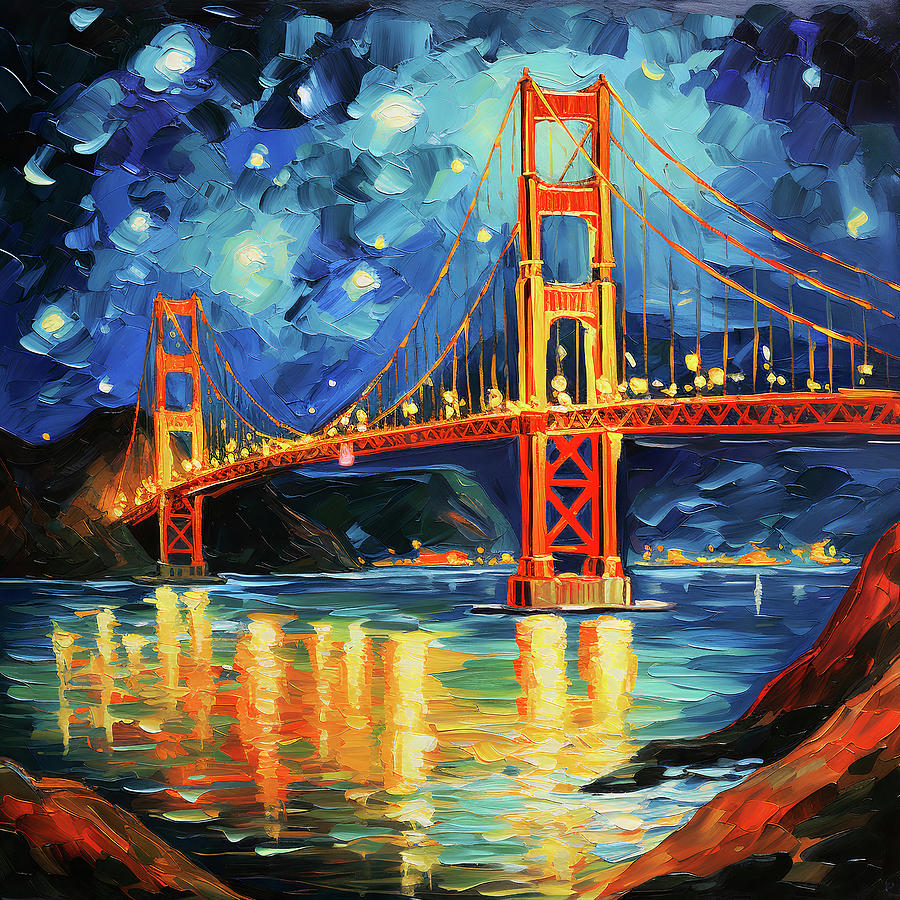Golden Gate Bridge at night Digital Art by Imagine ART