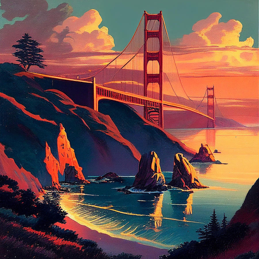 Golden Gate Bridge at Sunset Digital Art by Jennifer Hotai