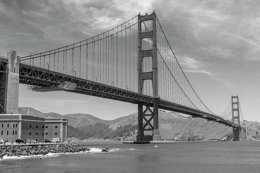 Golden Gate Bridge Photograph - Golden Gate Bridge B W by Bonnie Follett
