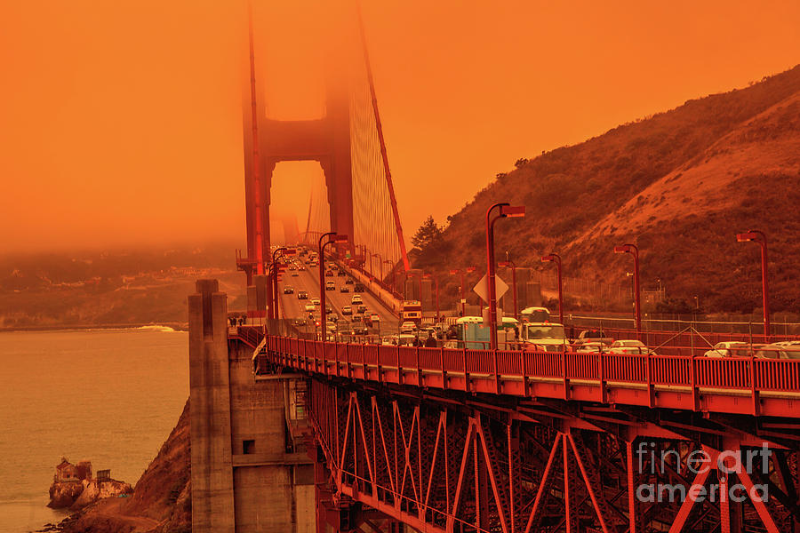 Golden Gate bridge californian fires Photograph by Benny Marty