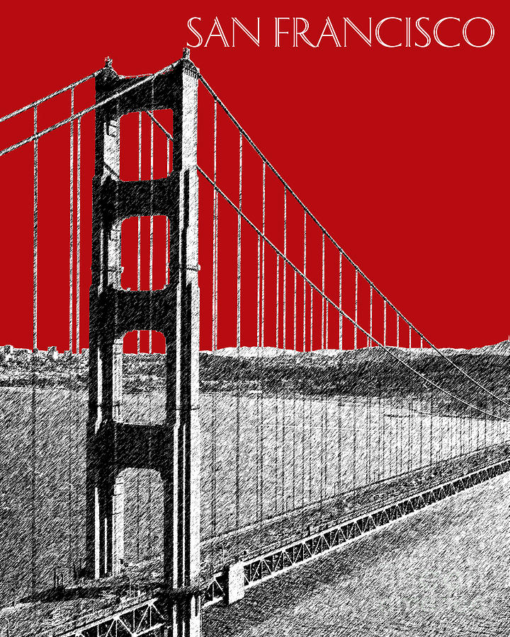 Golden Gate Bridge - Dk Red Digital Art