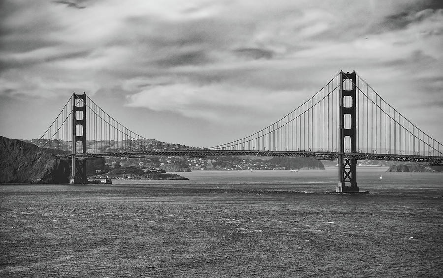 Golden Gate Bridge from Lands End San Francisco Black and White Photograph by Shawn OBrien