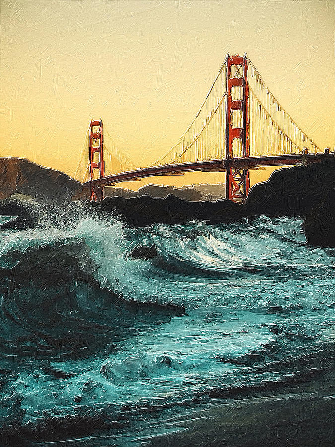 Golden Gate Bridge Gold Bay Painting by Tony Rubino