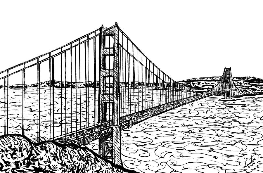 GOLDEN GATE BRIDGE - ink painting.1 Drawing by Fabrizio Cassetta