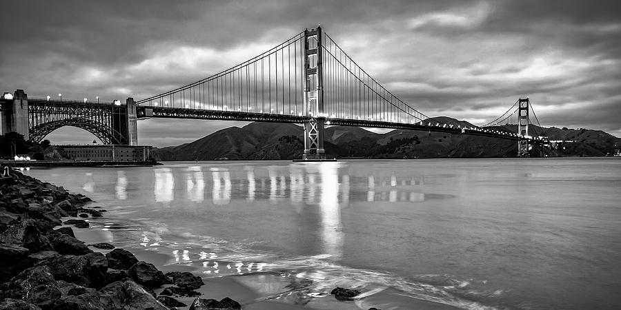 Golden Gate Bridge Of San Francisco - Bw Panorama Photograph