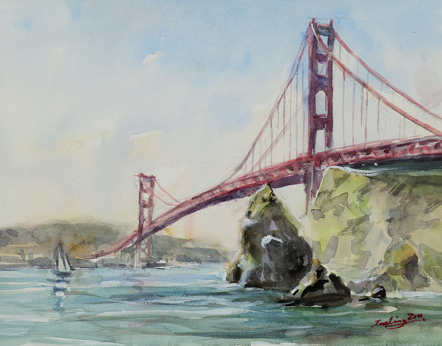 Golden Gate Bridge San Francisco Bay Painting by Xueling Zou