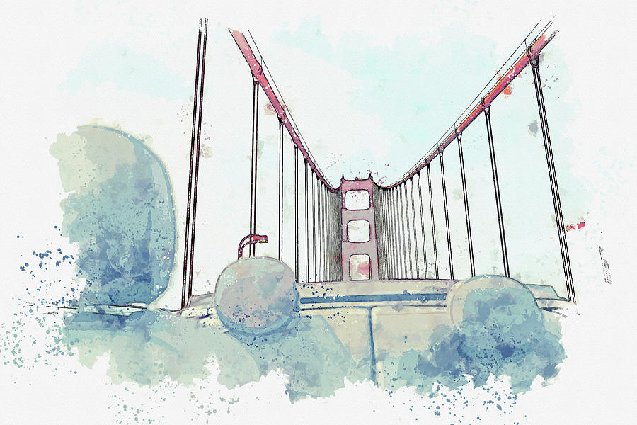 Golden Gate Bridge San Francisco California 3, ca 2021 by Ahmet Asar, Asar Studios Painting by Celestial Images