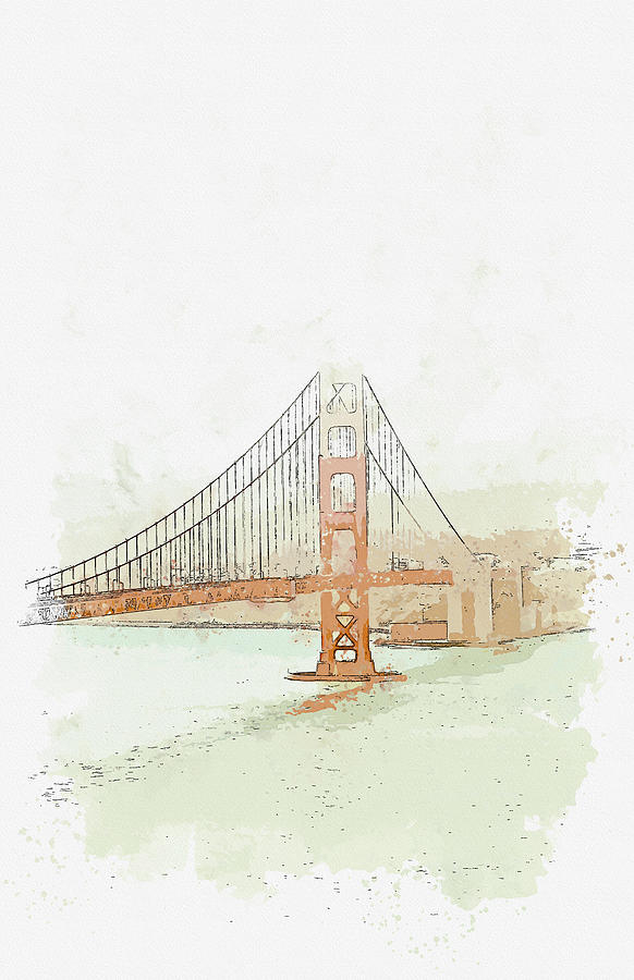 Golden Gate Bridge San Francisco California 33, ca 2021 by Ahmet Asar, Asar Studios Painting by Celestial Images