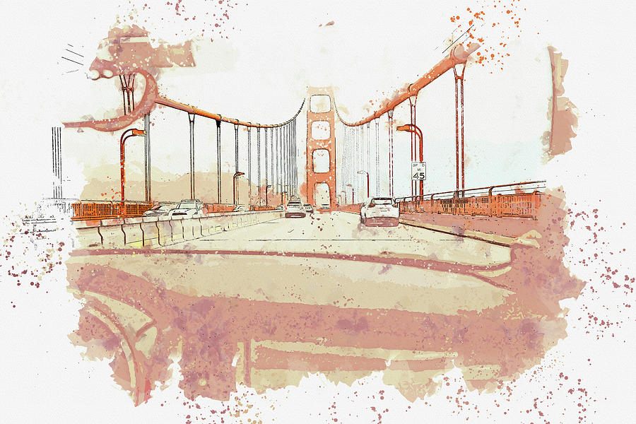 Golden Gate Bridge San Francisco California 4, ca 2021 by Ahmet Asar, Asar Studios Painting by Celestial Images