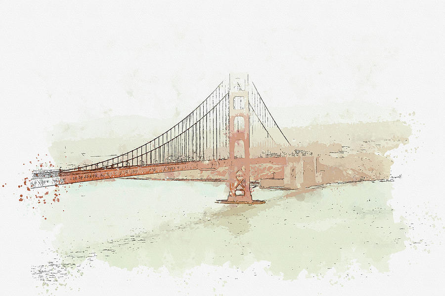 Golden Gate Bridge San Francisco California 5, ca 2021 by Ahmet Asar, Asar Studios Painting by Celestial Images