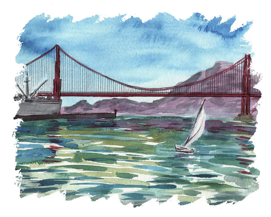 Golden Gate Bridge San Francisco California Watercolor Painting I Painting by Irina Sztukowski