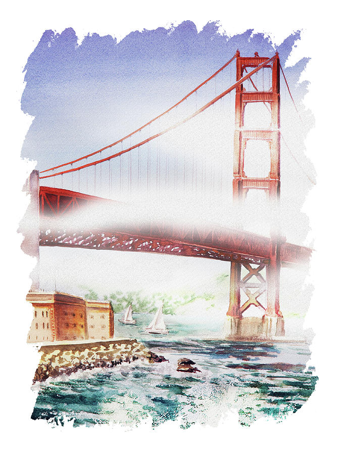 Golden Gate Bridge San Francisco California Watercolor Painting II Painting by Irina Sztukowski
