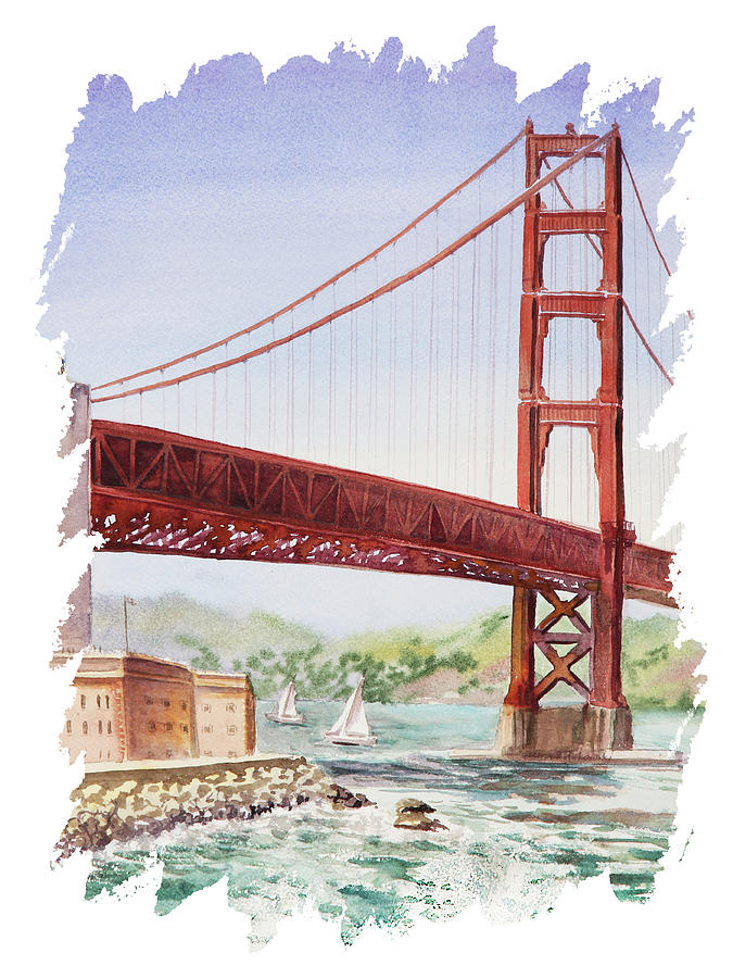 Golden Gate Bridge San Francisco California Watercolor Painting III Painting by Irina Sztukowski