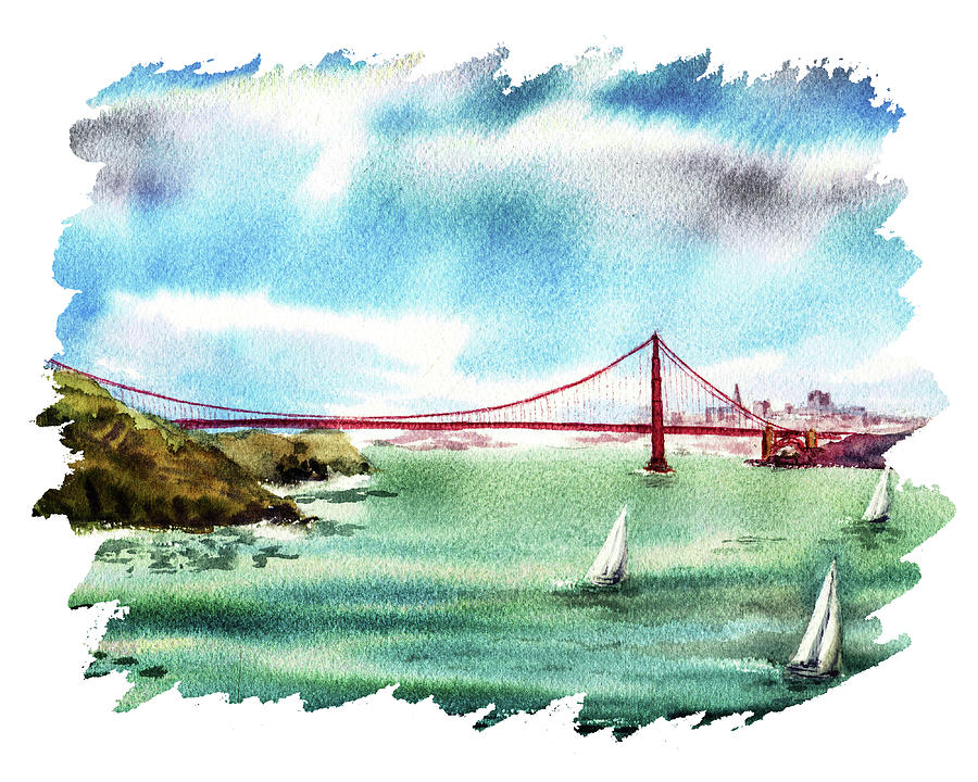 Golden Gate Bridge San Francisco California Watercolor Painting IV Painting by Irina Sztukowski
