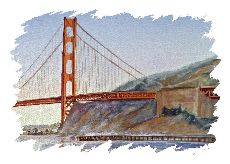 Golden Gate Bridge San Francisco California Watercolor Painting IX Painting by Irina Sztukowski