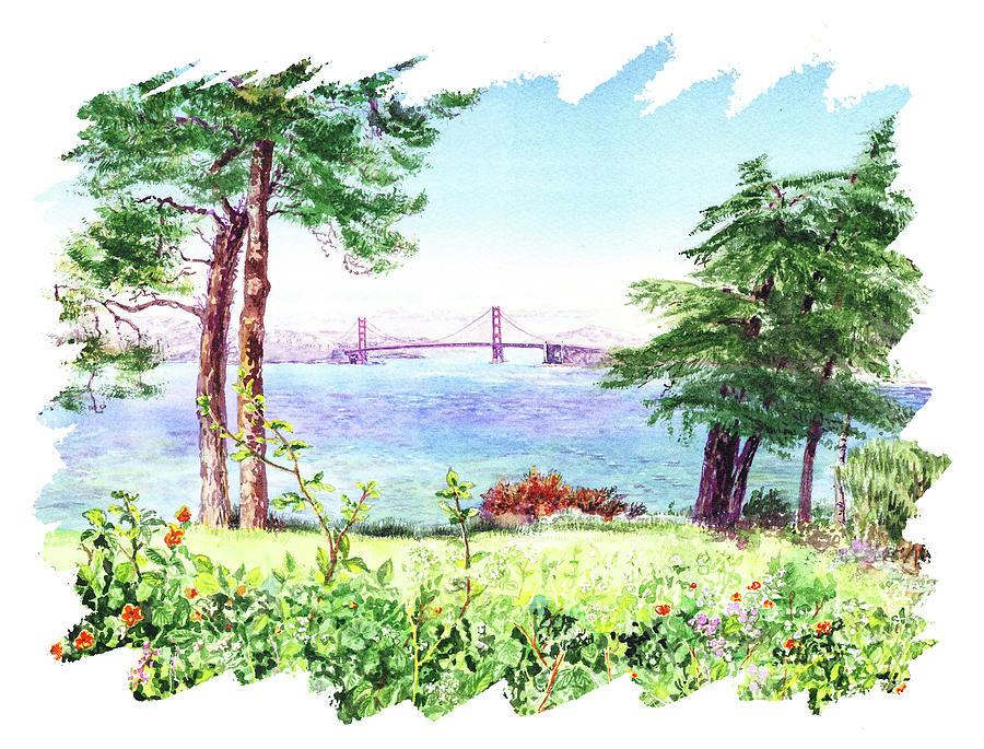 Golden Gate Bridge San Francisco California Watercolor Painting V Painting by Irina Sztukowski