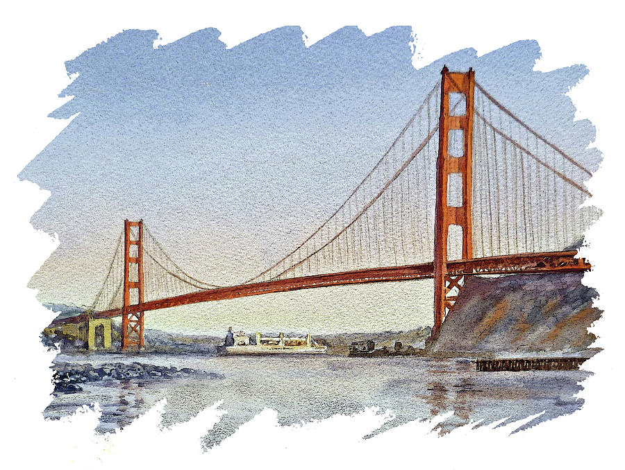 Golden Gate Bridge San Francisco California Watercolor Painting Vi Painting