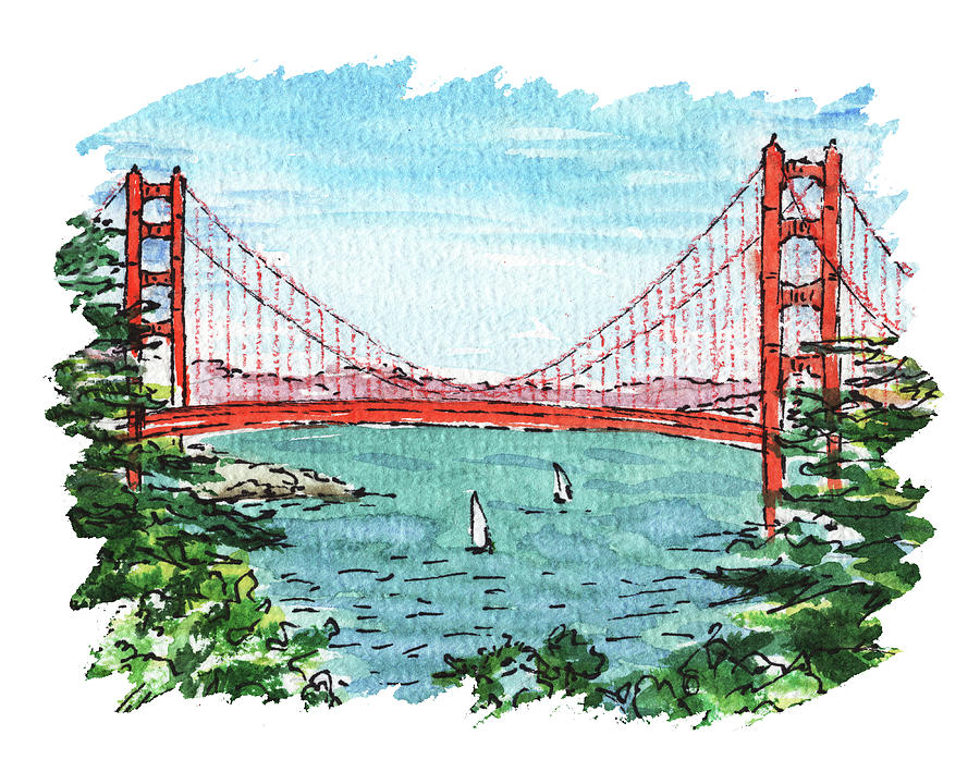 Golden Gate Bridge San Francisco California Watercolor Painting VIII Painting by Irina Sztukowski
