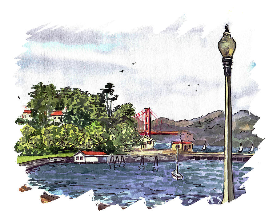 Golden Gate Bridge San Francisco California Watercolor Painting X Painting by Irina Sztukowski