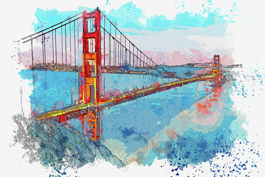 Golden Gate Bridge San Francisco, Watercolor, By Ahmet Asar Painting