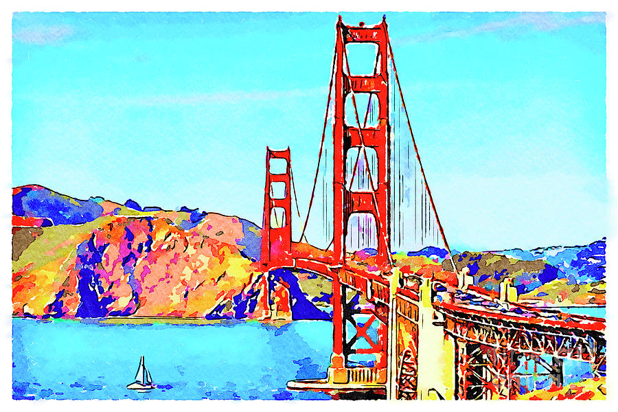 Golden Gate Bridge, San Francisco, Watercolor Photograph by Colin and Linda McKie