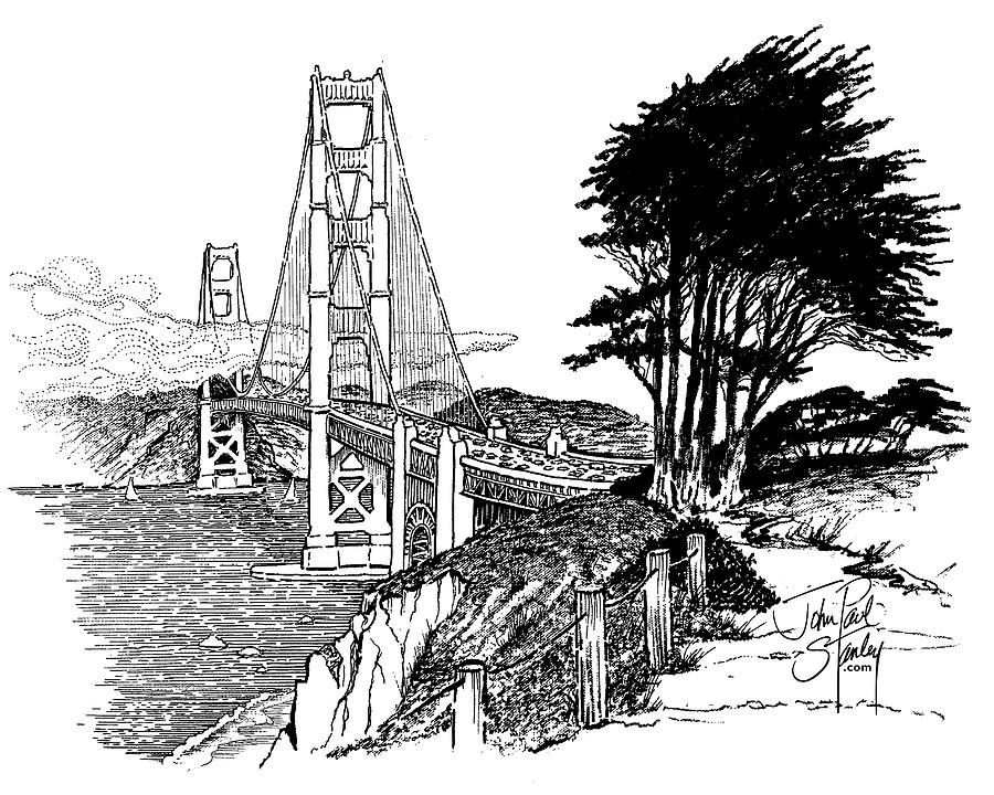 Golden Gate Bridge Sketch Drawing by John Paul Stanley