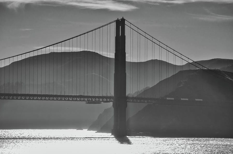 Golden Gate Bridge Tower Silhouette San Francisco Black and White Photograph by Shawn OBrien