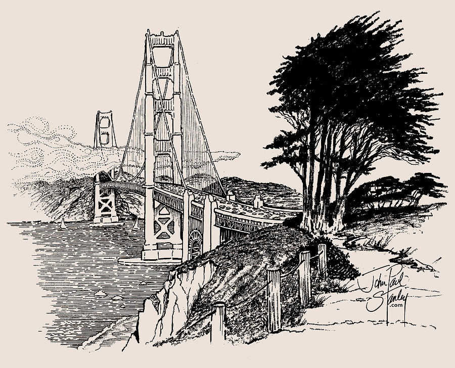 Golden Gate Bridge Transparent Background Mixed Media by John Paul Stanley