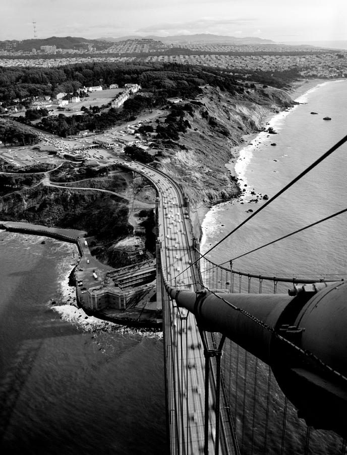 Golden Gate Bridge - View From Top Of The Southern Tower - Jet Lowe 1984 Photograph by War Is Hell Store