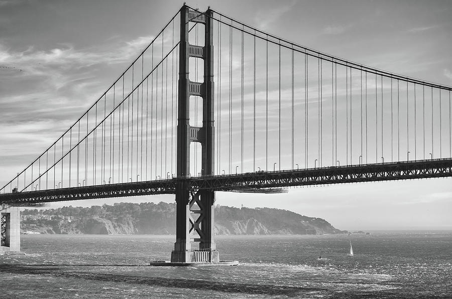 Golden Gate Bridge View towards Fort Point San Francisco Noir Black and White Photograph by Shawn OBrien