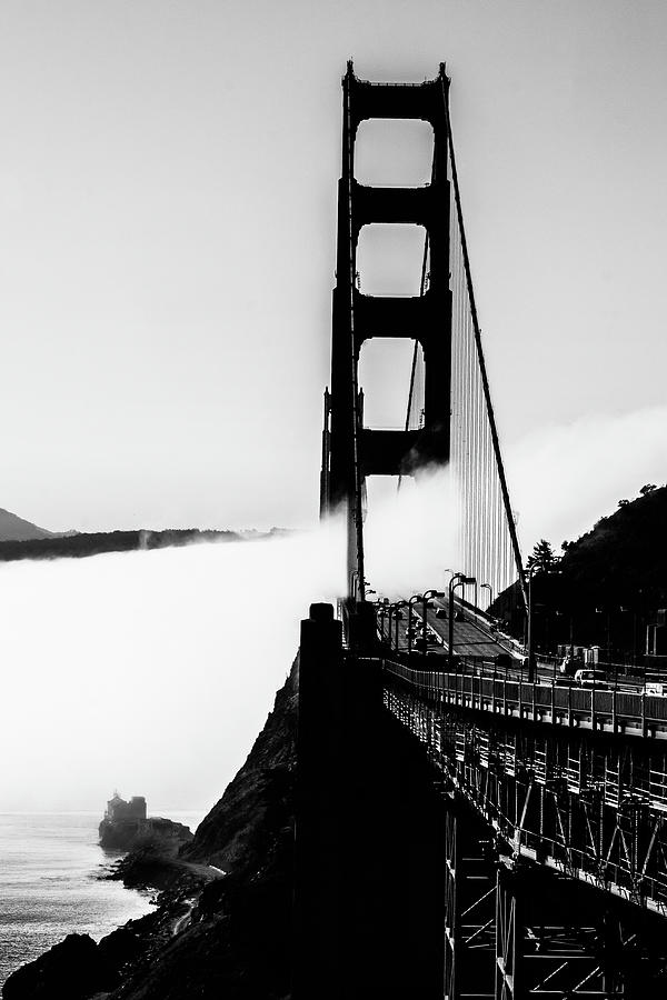 Golden Gate in the Fog BW Photograph by William Dougherty