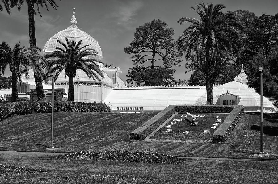 Golden Gate Park Conservatory of Flowers Lawn Clock San Francisco Black and White Photograph by Shawn OBrien