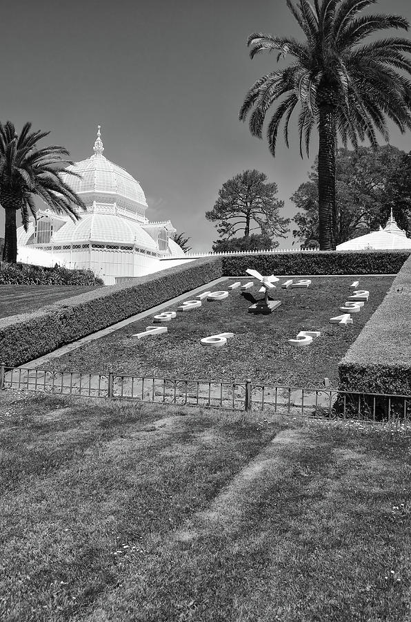 Golden Gate Park Conservatory of Flowers Lawn Clock San Francisco CA Black and White Photograph by Shawn OBrien
