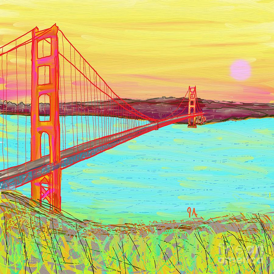 Golden Gate Sunset Painting by Jeremy Aiyadurai