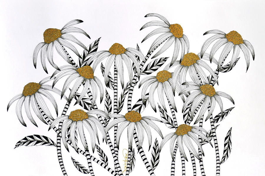 Flower Drawing - Golden Gathering by Simone Hester