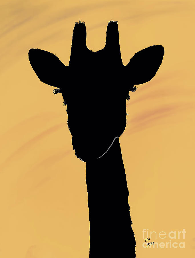 Golden Giraffe Silhouette Drawing by D Hackett