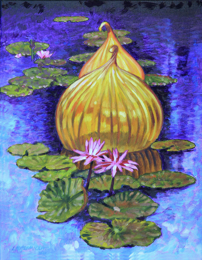 Golden Glass and Lilies Painting by John Lautermilch