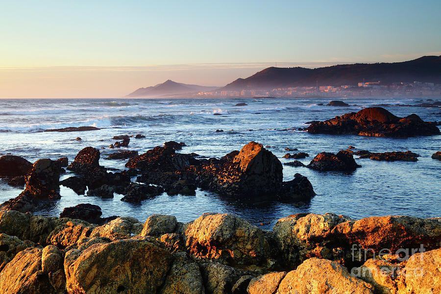 Golden Granite Boulders on the Atlantic Coast Northern Portugal Photograph by James Brunker