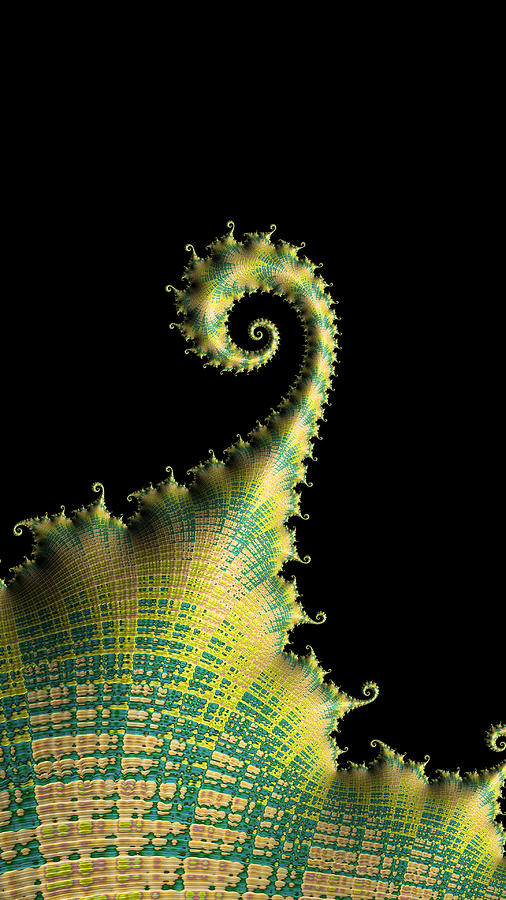 Golden Green Fractal Spiral Tentacle  Digital Art by Shelli Fitzpatrick