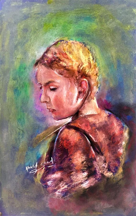 Portrait Pastel - Golden hair girl. by Khalid Saeed