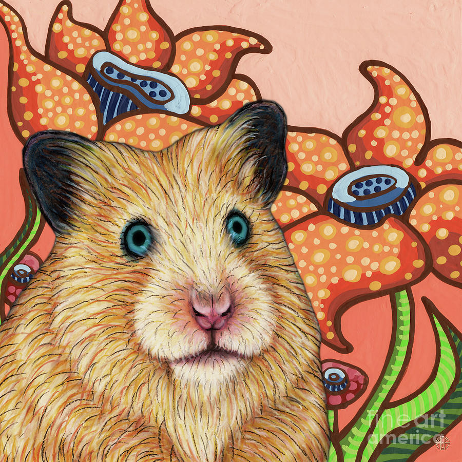 Golden Hamster With Lilies  Painting by Amy E Fraser