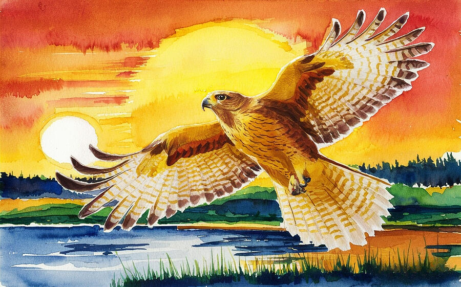 Sunset Digital Art - Golden Hawk at Sunset by Lana De Lucia- Art Design Mart