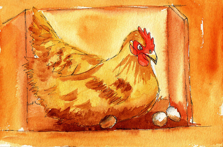 Golden Hen In Her Nesting Box Mixed Media