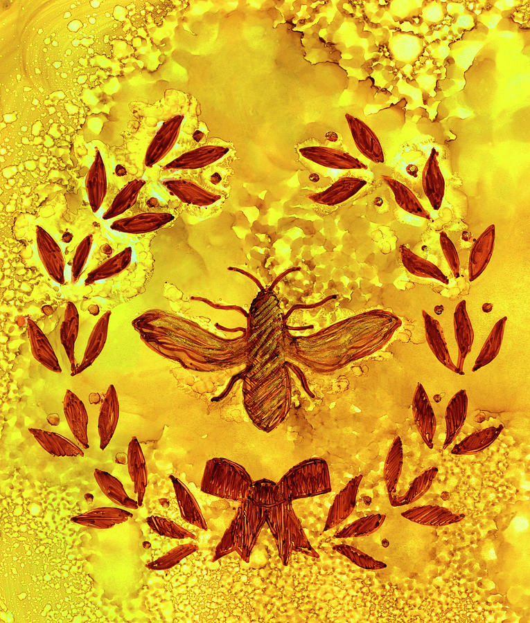 Golden Honey Bee and Laurel wreath Painting by Deborah League