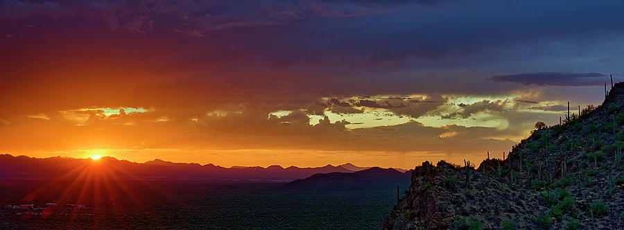 Golden Horizon - Sunset Over Rugged Landscape Photograph by Chris Anson