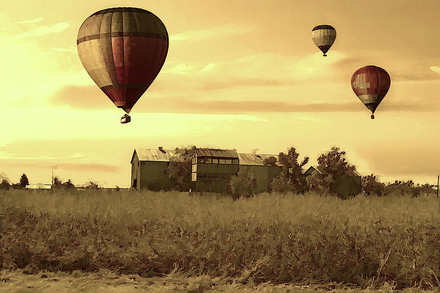 Golden Hour Balloon Flight  Mixed Media by Shelli Fitzpatrick