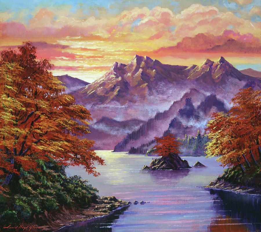 GOLDEN HOUR IN THE SHADOW OF ThE MOUNtAIN Painting by David Lloyd Glover