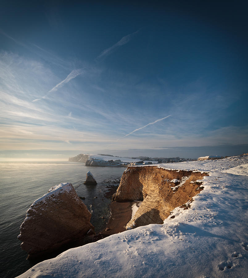 Golden hour in the snow at Freshwater Bay Photograph by s0ulsurfing - Jason Swain
