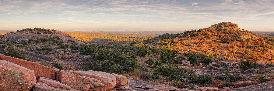 Golden Hour Light Settling on the Landscape of Enchanted Rock - Fredericksburg Texas Hill Country Photograph by Silvio Ligutti